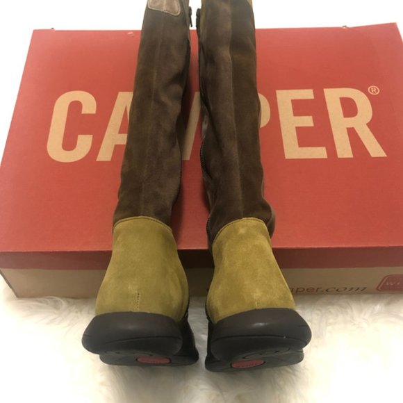 ✨HOST PICK✨ Camper Twins Puzzle Kaki Suede Tall Boots - Size 6 - Picture 3 of 12